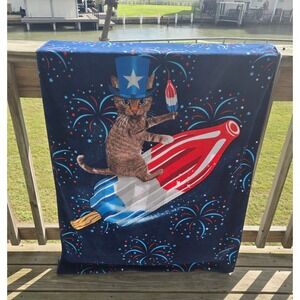 Cat Patriotic Firework Rocketpop Beach Towel Navy Blue 61x32 Spirit of America
